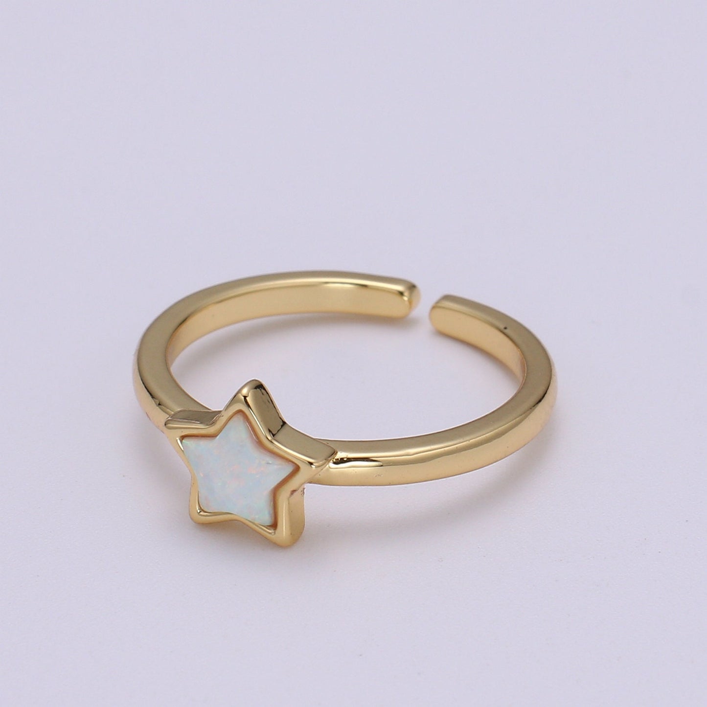 1x 24K Gold Opal Ring Star Blue Opal Ring, Solitaire White Opal Open Ring Gold Adjustable Ring for Stabckable Jewelry