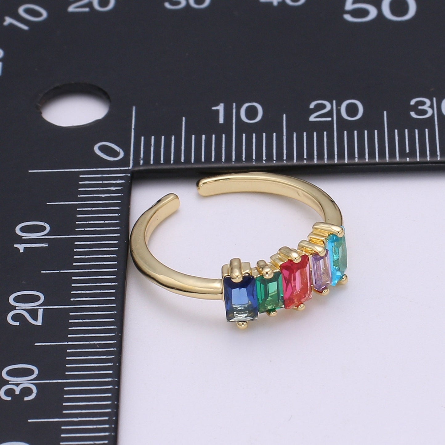 Dainty Baguette Ring, Rainbow Gold Baguette Ring, Colorful Baguette Ring, Open Adjustable Ring, EVeryday Wear Women Ring O-293