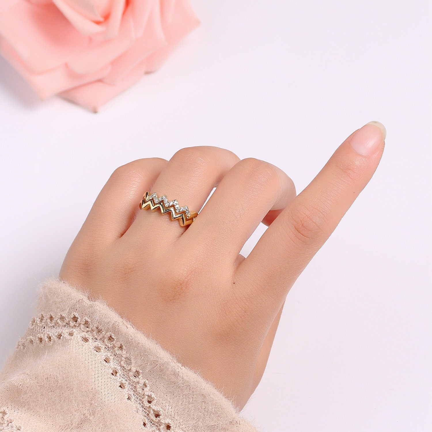 14k Gold Double Band Chevron V Stackable Wedding Band, Simple Promise Ring, Bridal Gold Double V Band, Minimalist Gift for Her