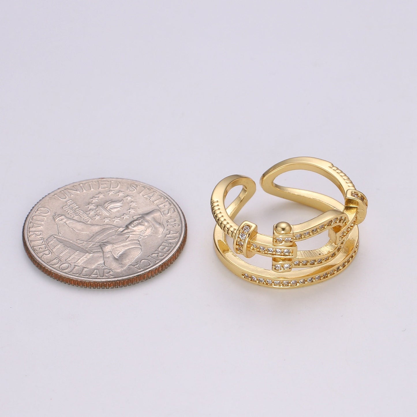 1pc Horse Shoe Gold Ring, Adjustable Gold CurbCZ Pave Ring, Simple Infinity Ring, The Forest Ring- R-188