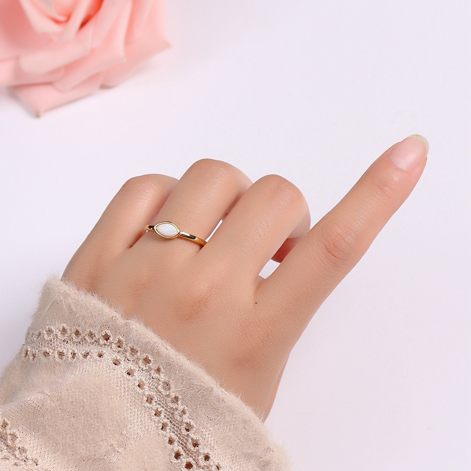 Opal Eye gold ring, Open adjustable Evil eye ring, Dainty gold ring, Delicate ring, Thin gold ring, Simple ring, Minimalist jewelry