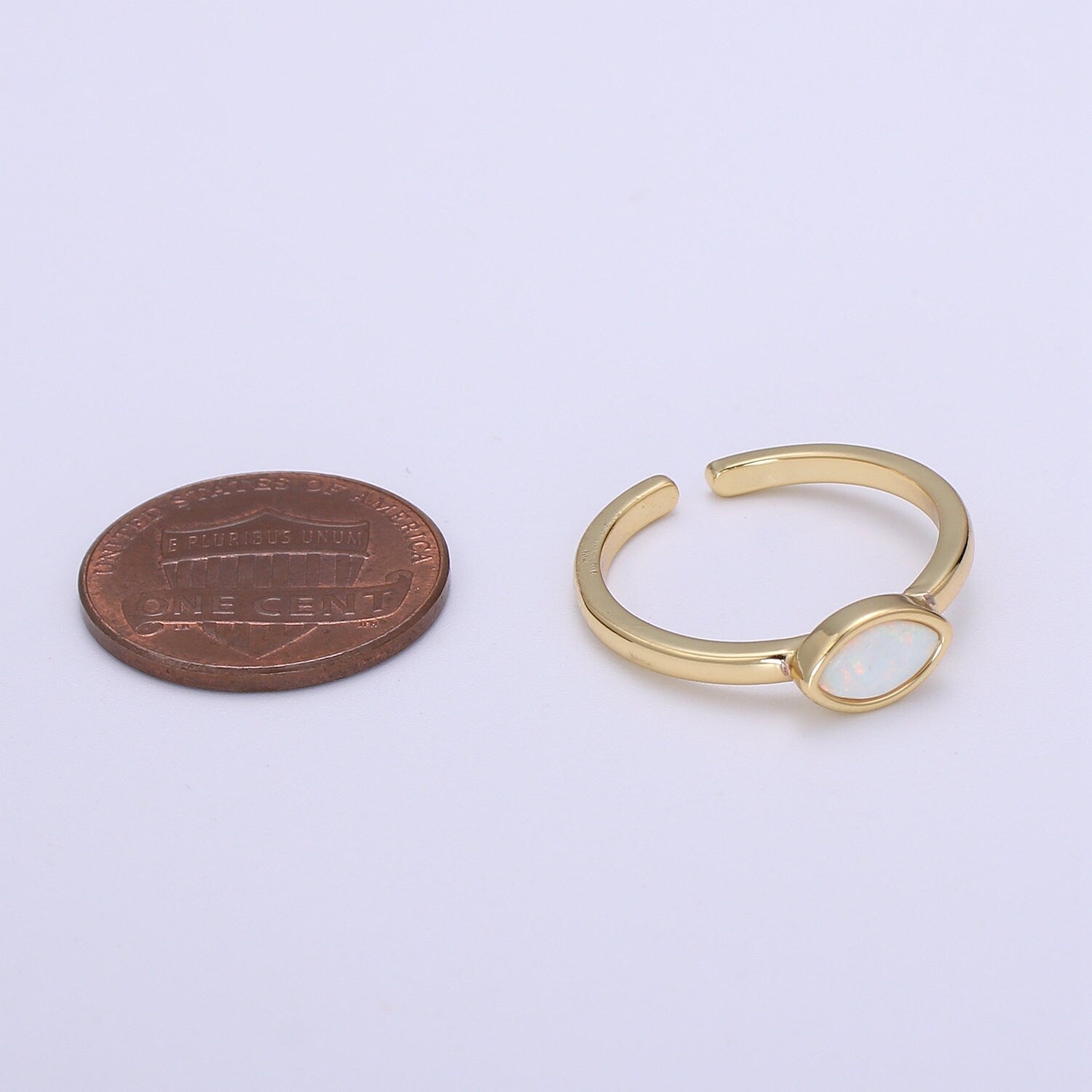 Opal Eye gold ring, Open adjustable Evil eye ring, Dainty gold ring, Delicate ring, Thin gold ring, Simple ring, Minimalist jewelry