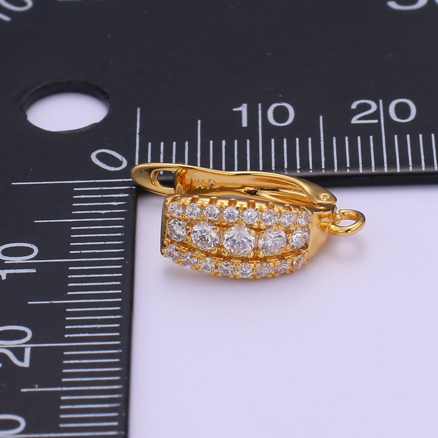 Gold cubic one touch w/ open link, Nickel free 1 pair Earring Lever back earring making, CZ hoop earring charm Supply