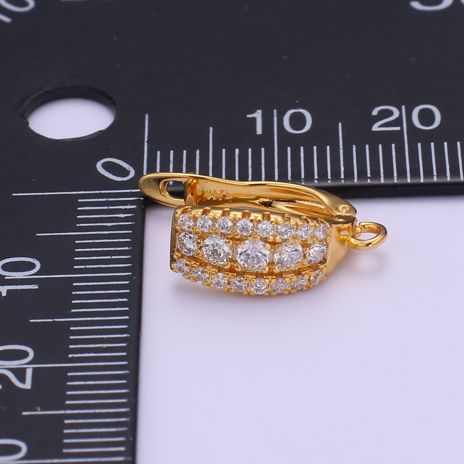 Gold cubic one touch w/ open link, Nickel free 1 pair Earring Lever back earring making, CZ hoop earring charm Supply