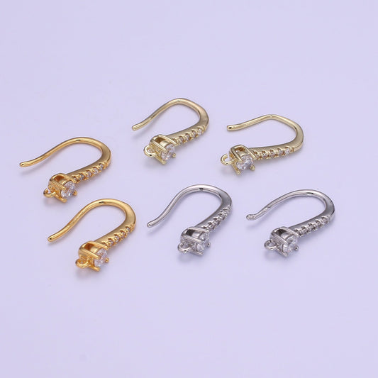 1 pair Gold Fish Hook Earrings Ear Wires French Hooks 15.5x9.5mm size 1 pair Open loop Micro Pave Cz Hook Earring Supply,L-235,L-236 L-237