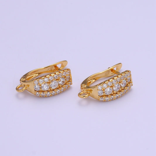 Gold cubic one touch w/ open link, Nickel free 1 pair Earring Lever back earring making, CZ hoop earring charm Supply