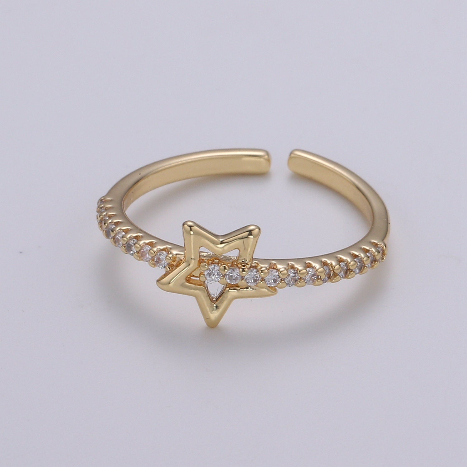 1pc Star of the Universe 18k Gold Ring, CZ Milkyway Adjustable Gold Ring, Simple Ring,Circle Ring- R-490