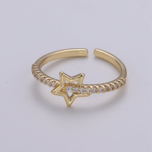 1pc Star of the Universe 18k Gold Ring, CZ Milkyway Adjustable Gold Ring, Simple Ring,Circle Ring- R-490