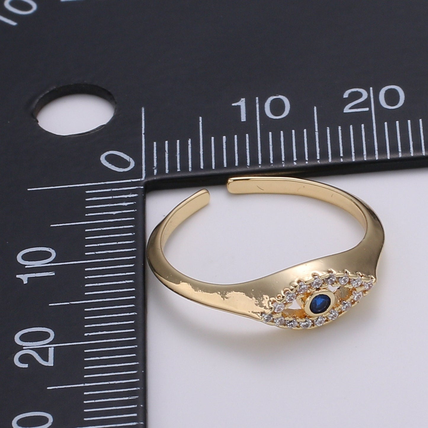 1pc Blue Solitaire CZ 14K Gold Ring, Evil Eye Adjustable Gold Open Ring, Simple Ring,Clear Cubic Zirconia Ring- R-491