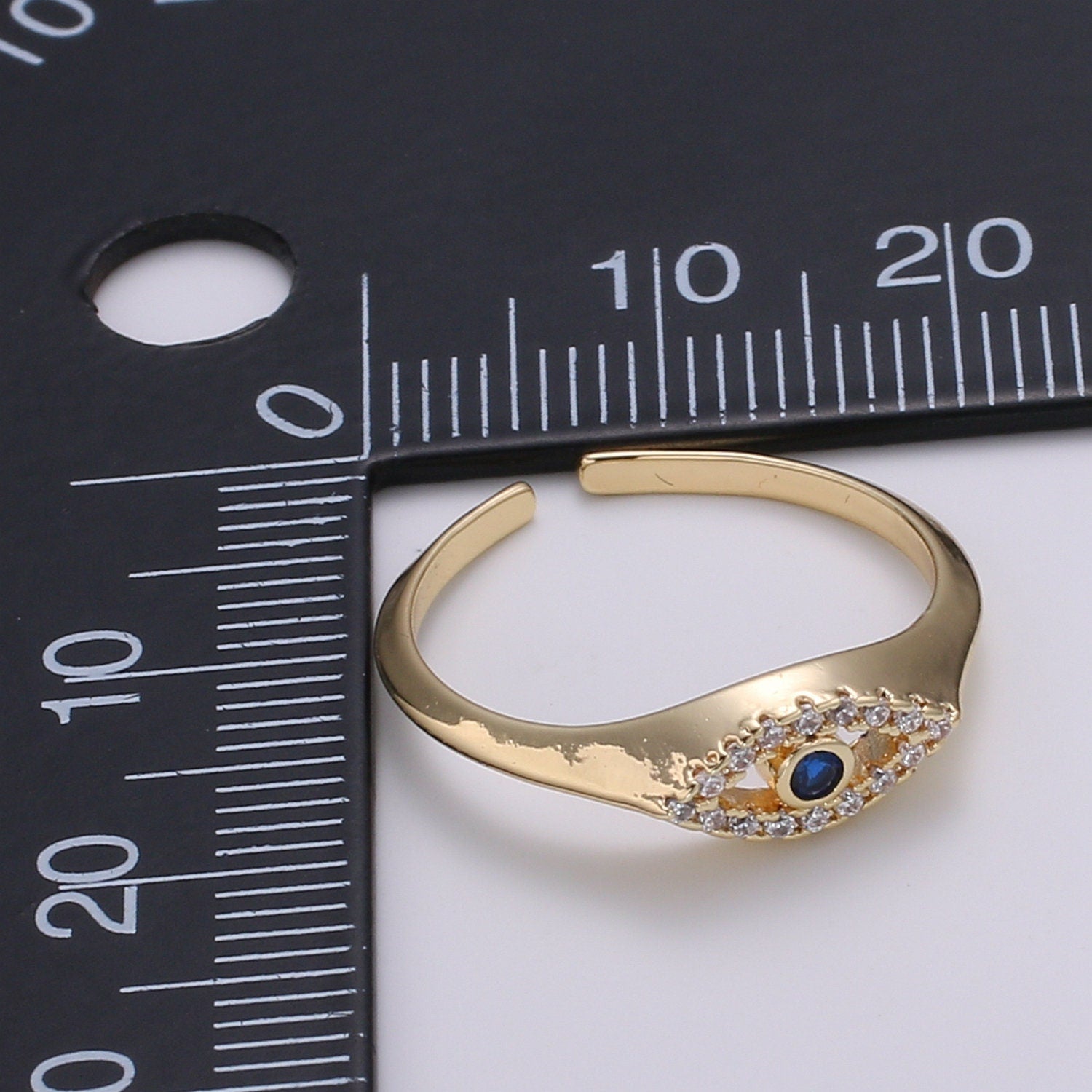 1pc Blue Solitaire CZ 14K Gold Ring, Evil Eye Adjustable Gold Open Ring, Simple Ring,Clear Cubic Zirconia Ring- R-491