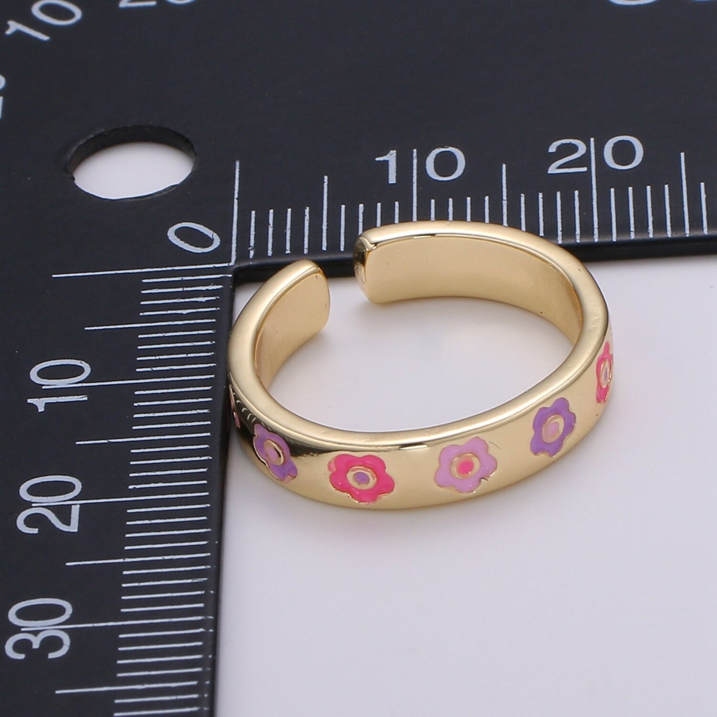 1pc Dainty Flower 18k Gold Plated Ring, Enamel Daisy Adjustable Gold Ring, Simple Ring,Circle Ring- 374