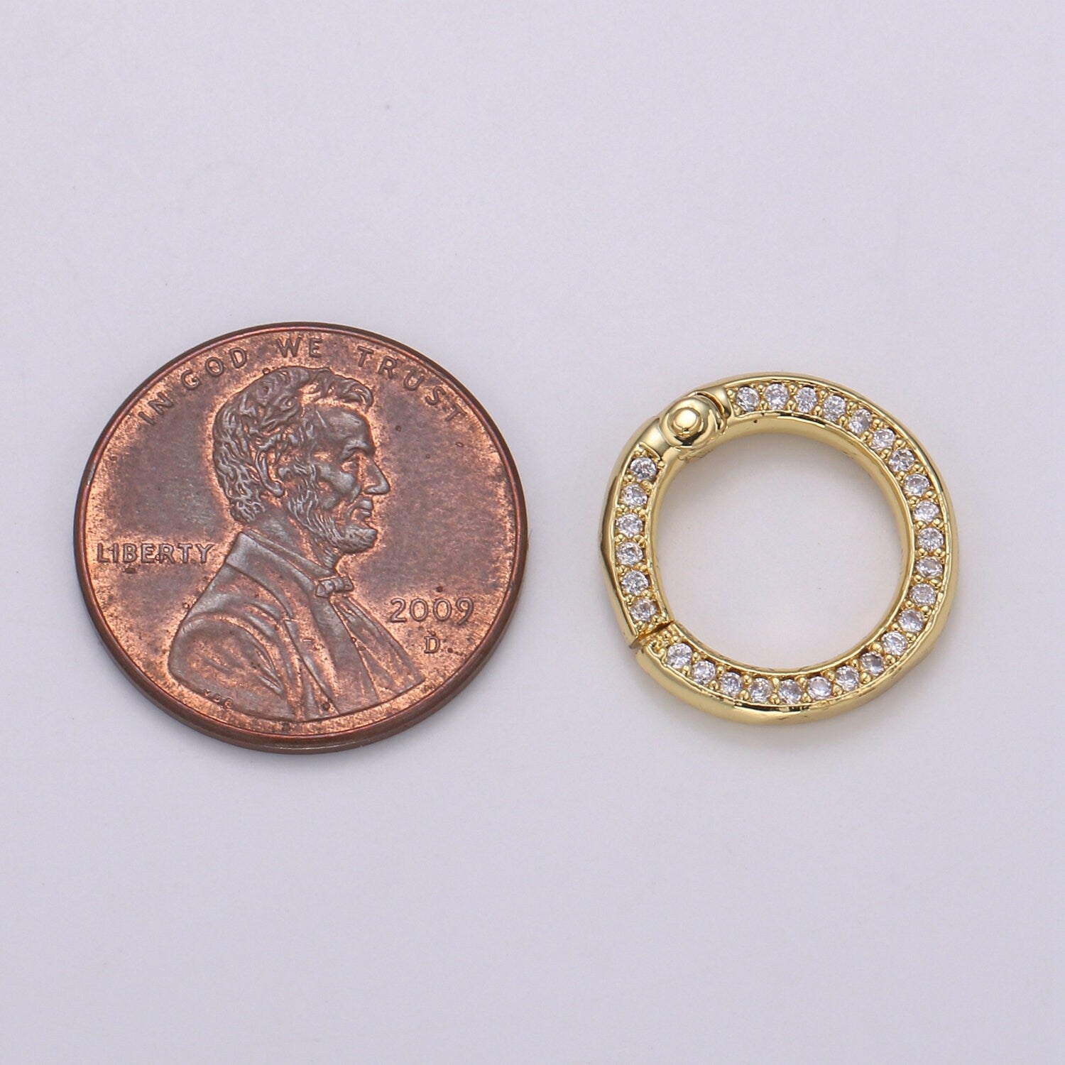 1 pc Double Sided CZ Pave Gold Spring Gate Ring, 15 mm Push Gate ring, Charm Holder Clasp for Connector, Wristlet Holder K103, K104