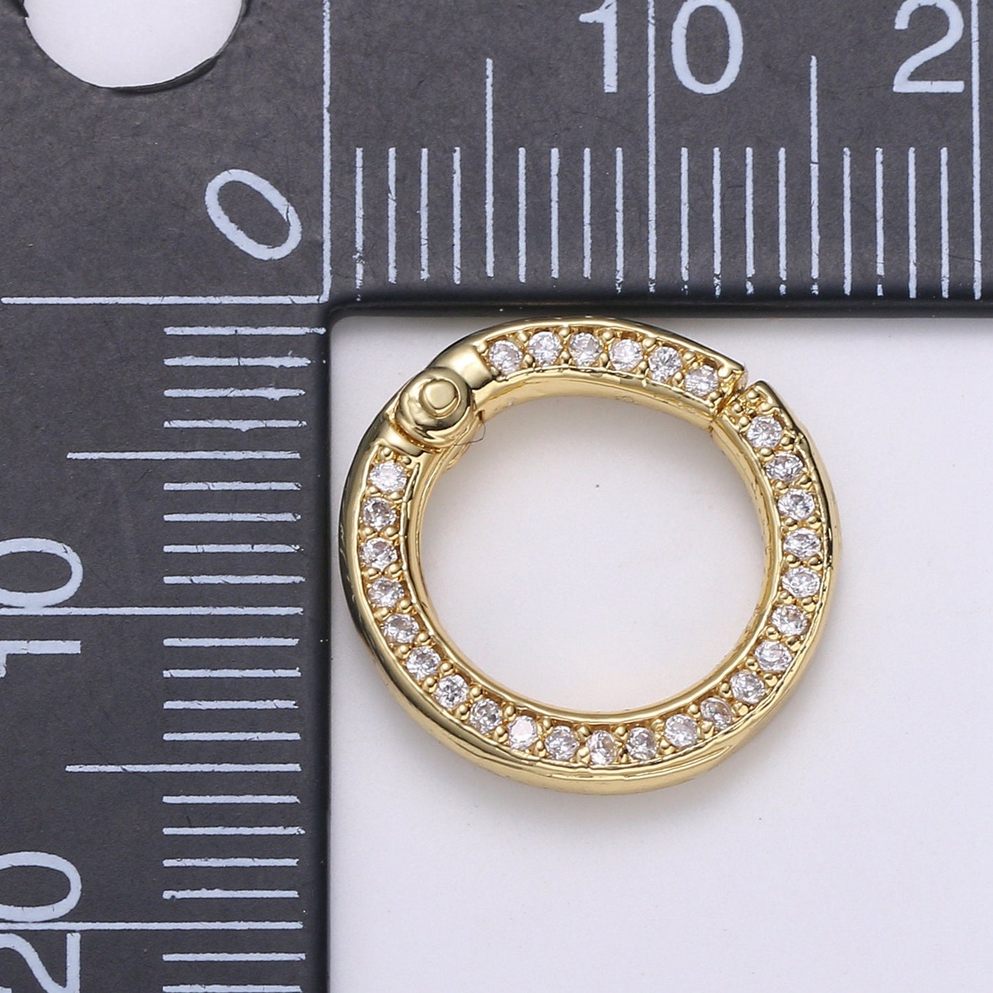 1 pc Double Sided CZ Pave Gold Spring Gate Ring, 15 mm Push Gate ring, Charm Holder Clasp for Connector, Wristlet Holder K103, K104