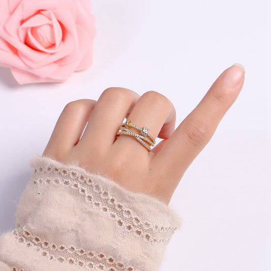 1pc Micro Pave CZ 24K Gold Plated Ring, Cubic Adjustable Gold Curb Ring, Simple Ring,Clear Cubic Zirconia Ring- 399