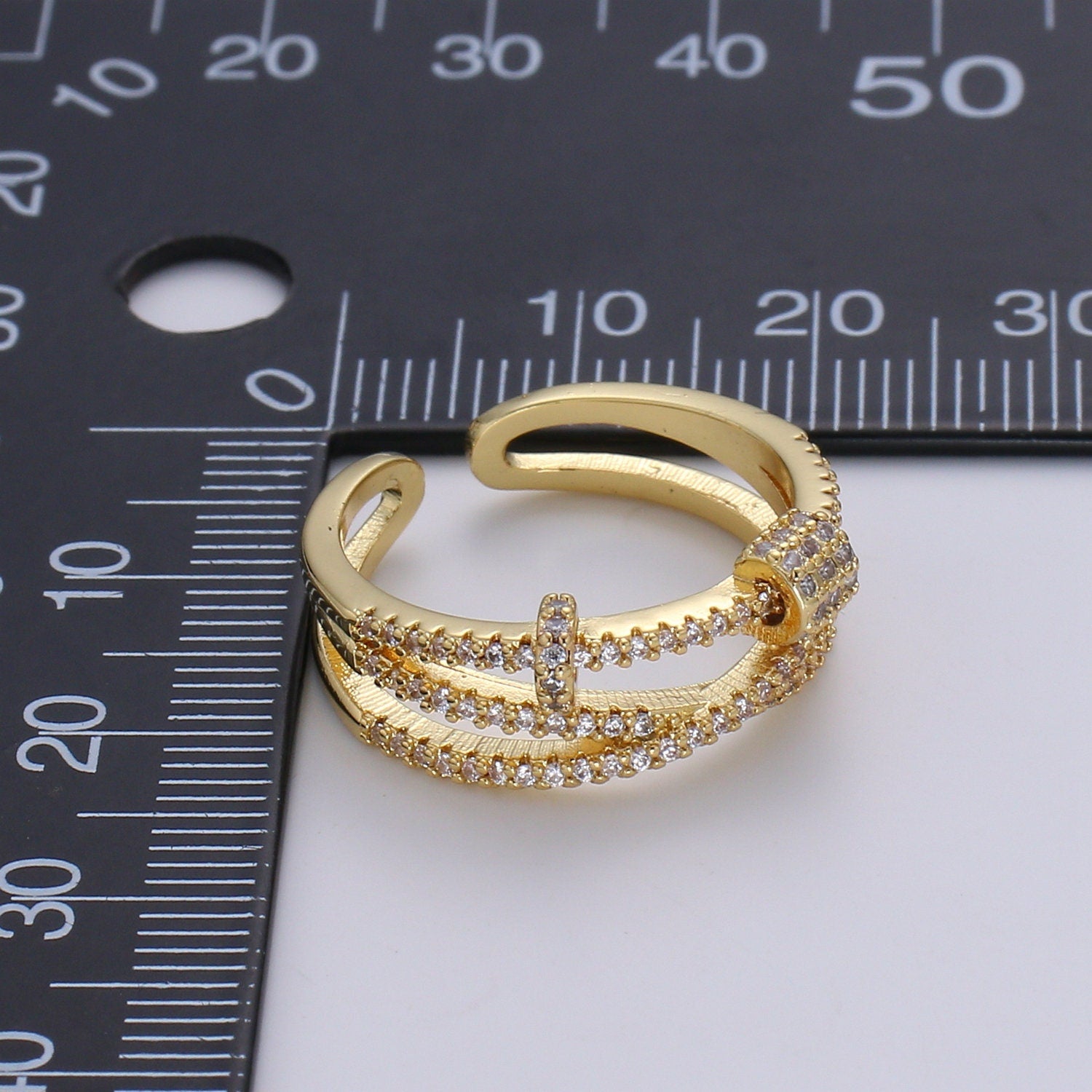 1pc Micro Pave CZ 24K Gold Plated Ring, Cubic Adjustable Gold Curb Ring, Simple Ring,Clear Cubic Zirconia Ring- 399