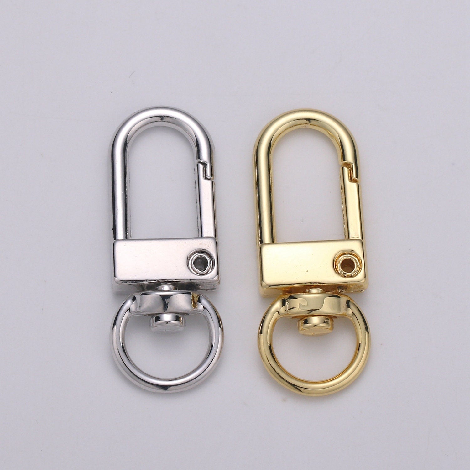 1pc Wholesale Push Spring Ring Gold Key Holder Ring for Jewelry Necklace Bracelet, Bag Charm Making, Size 34mmx14mm, SUPP-958, 959