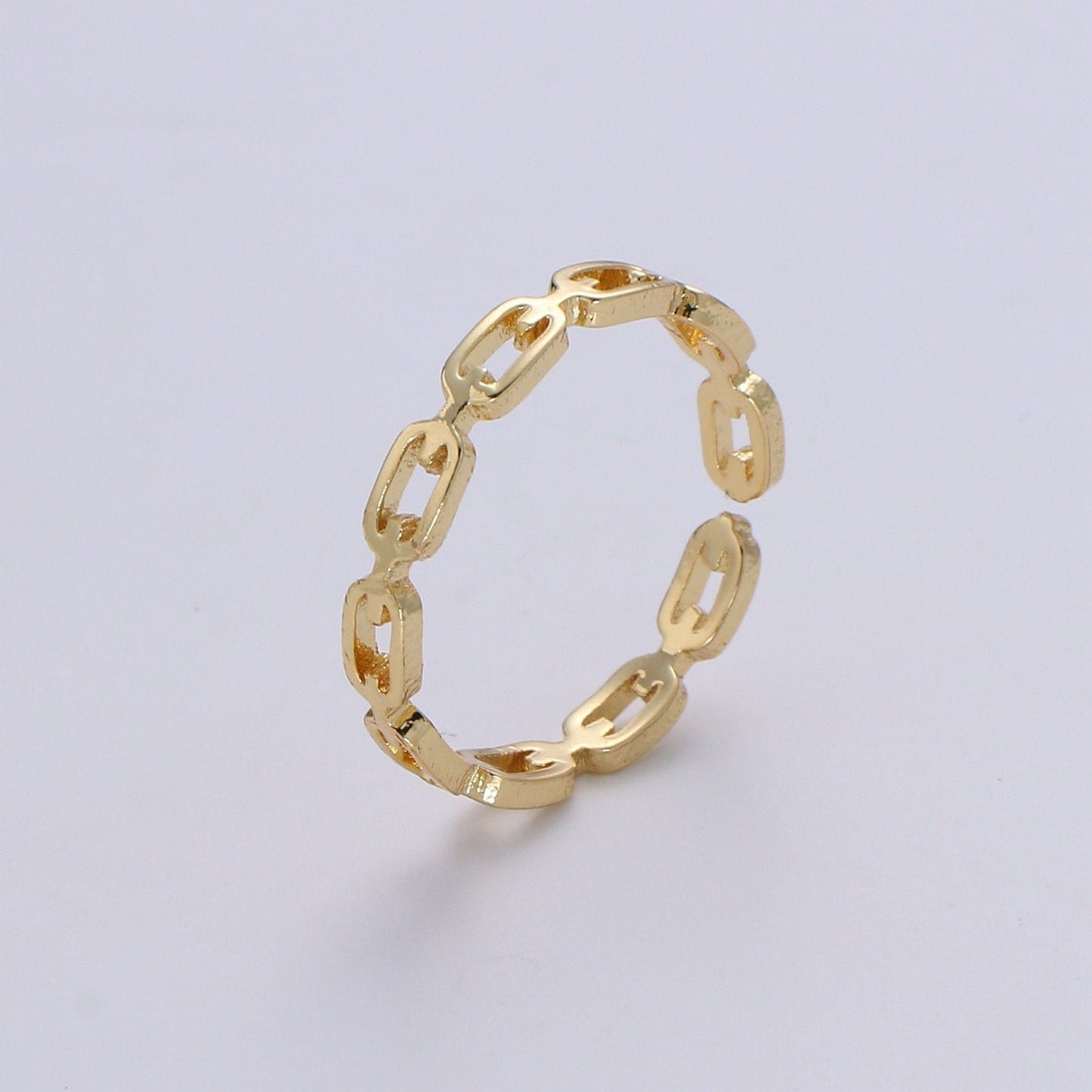 1pc Frienship Link Chain Gold Ring, Adjustable Gold Curb Ring, Link O Ring, Shiny Rolo Strand Ring for DIY Jewelry, R-526