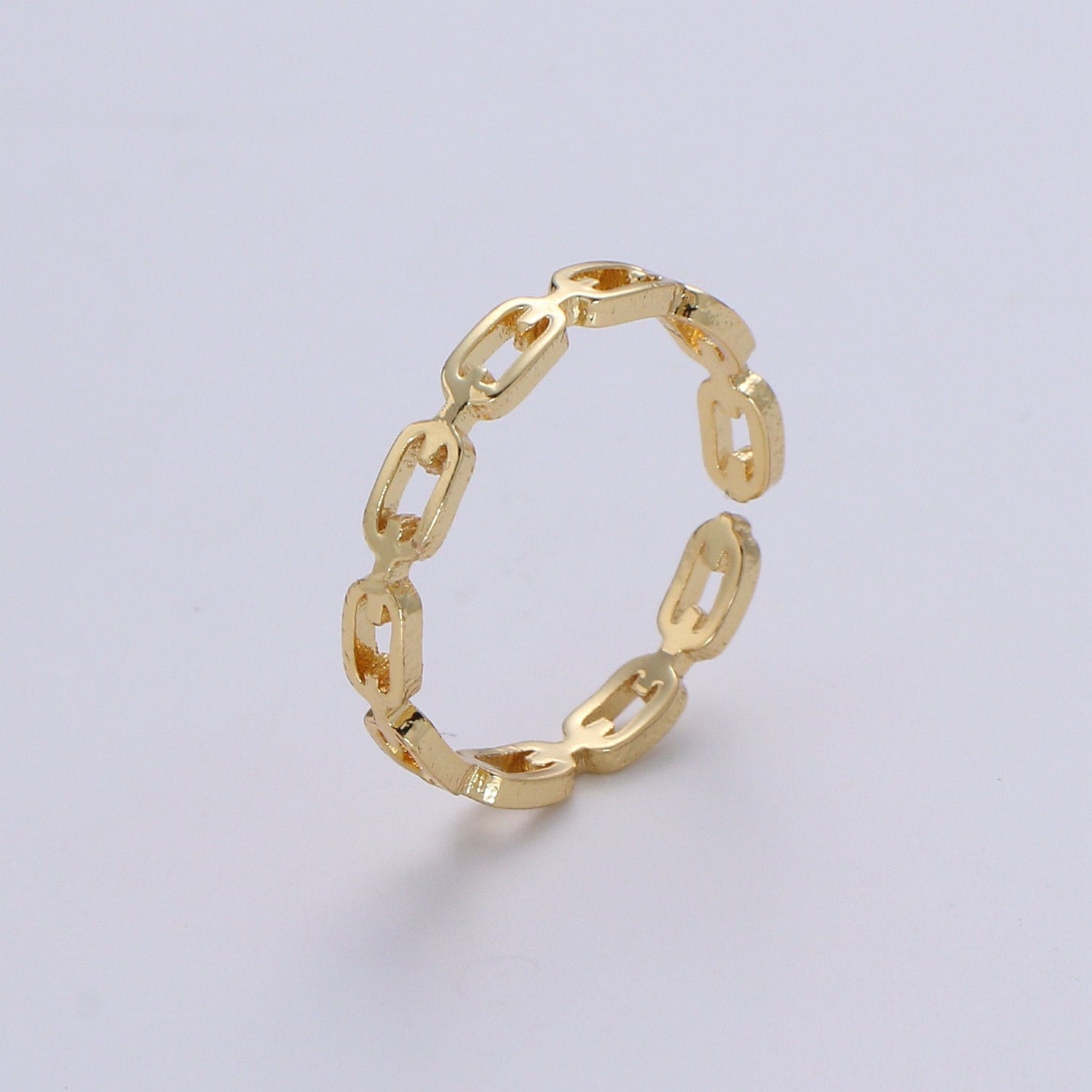 1pc Frienship Link Chain Gold Ring, Adjustable Gold Curb Ring, Link O Ring, Shiny Rolo Strand Ring for DIY Jewelry, R-526