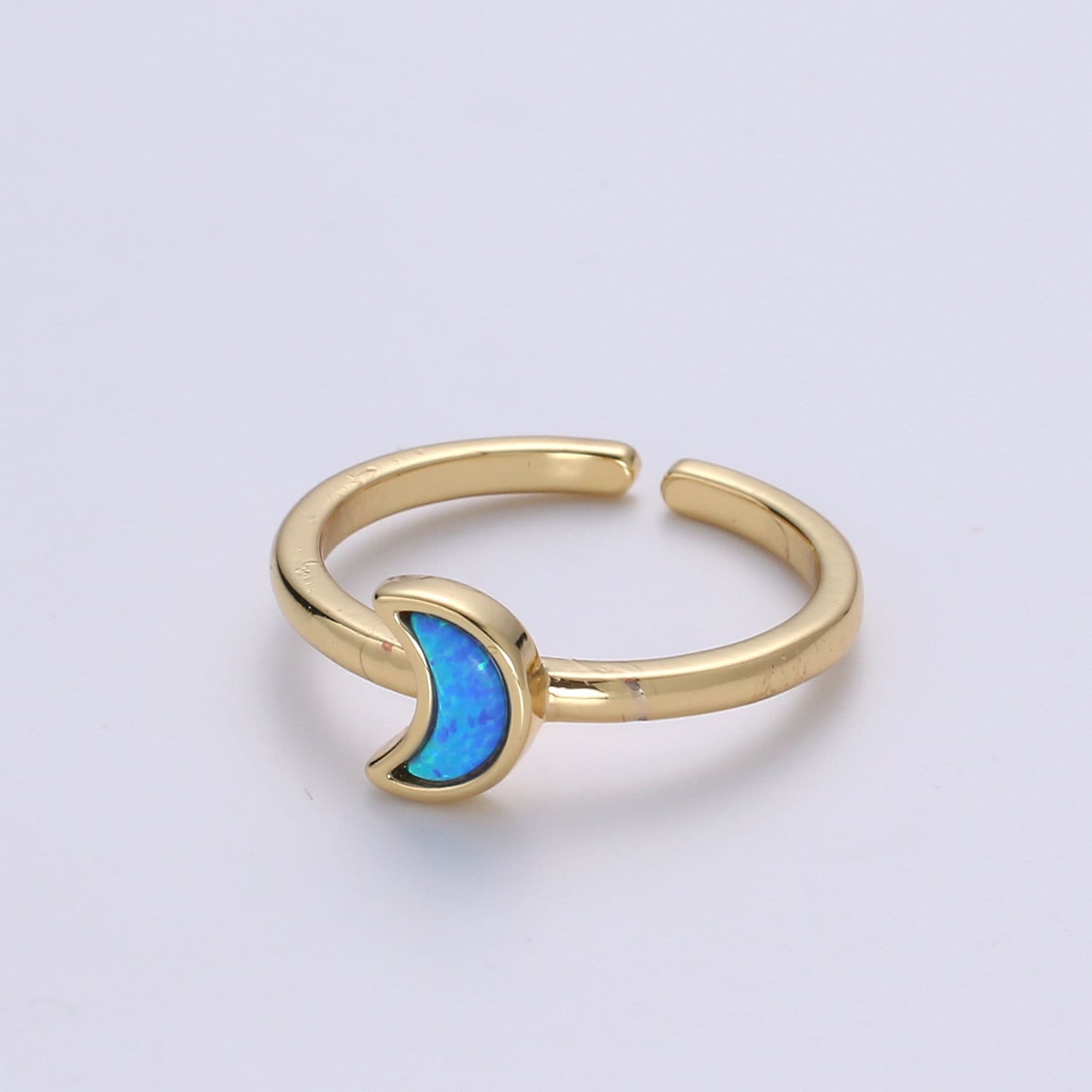 1pc 24K Gold Opal Simulated Ring,Cresent Moon Opal Lab Pendant Charm Ring, Solitaire White Opal Lab Celestial Design Band Jewelry R-403