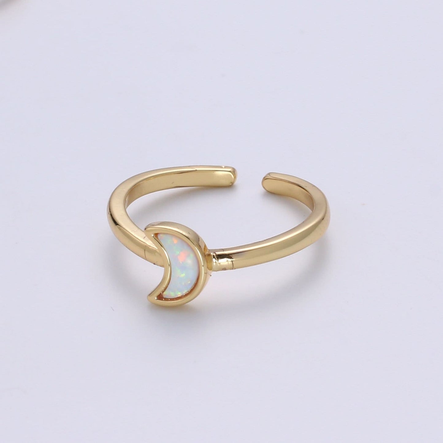 1pc 24K Gold Opal Simulated Ring,Cresent Moon Opal Lab Pendant Charm Ring, Solitaire White Opal Lab Celestial Design Band Jewelry R-403