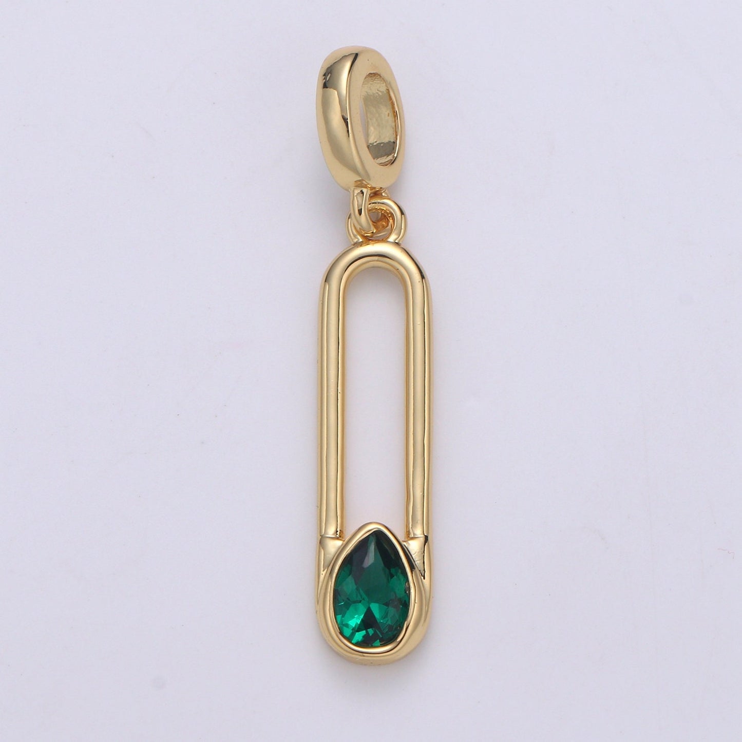 Emerald Zirconia 24K Gold Pendant, Waterdrop Green CZ Charm for Easy Self-Making Jewelry, Sophisticate Pendant, H-237