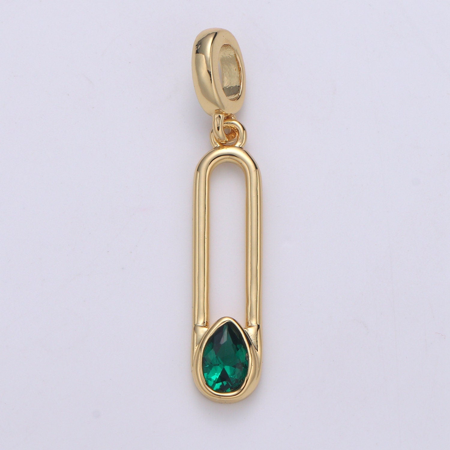 Emerald Zirconia 24K Gold Pendant, Waterdrop Green CZ Charm for Easy Self-Making Jewelry, Sophisticate Pendant, H-237