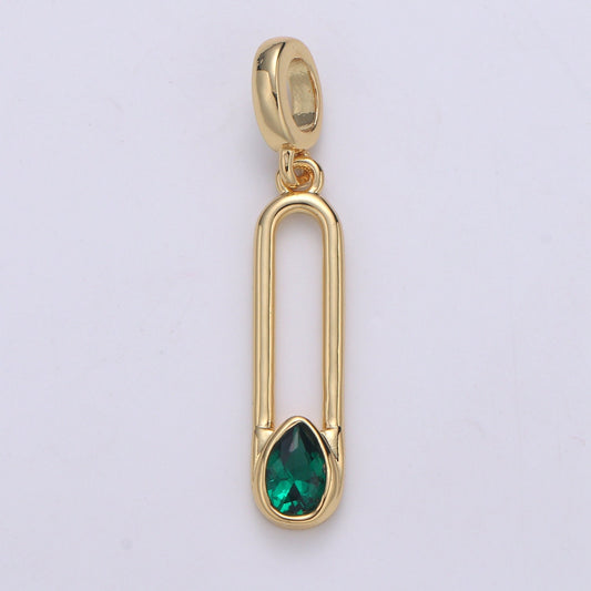 Emerald Zirconia 24K Gold Pendant, Waterdrop Green CZ Charm for Easy Self-Making Jewelry, Sophisticate Pendant, H-237