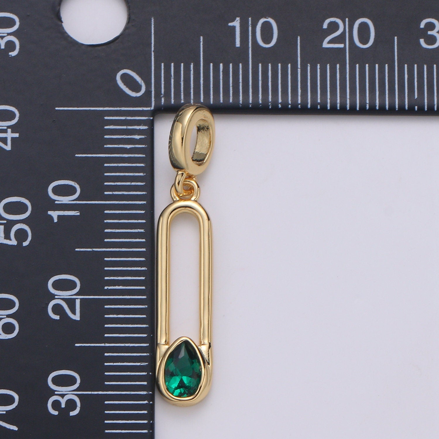 Emerald Zirconia 24K Gold Pendant, Waterdrop Green CZ Charm for Easy Self-Making Jewelry, Sophisticate Pendant, H-237