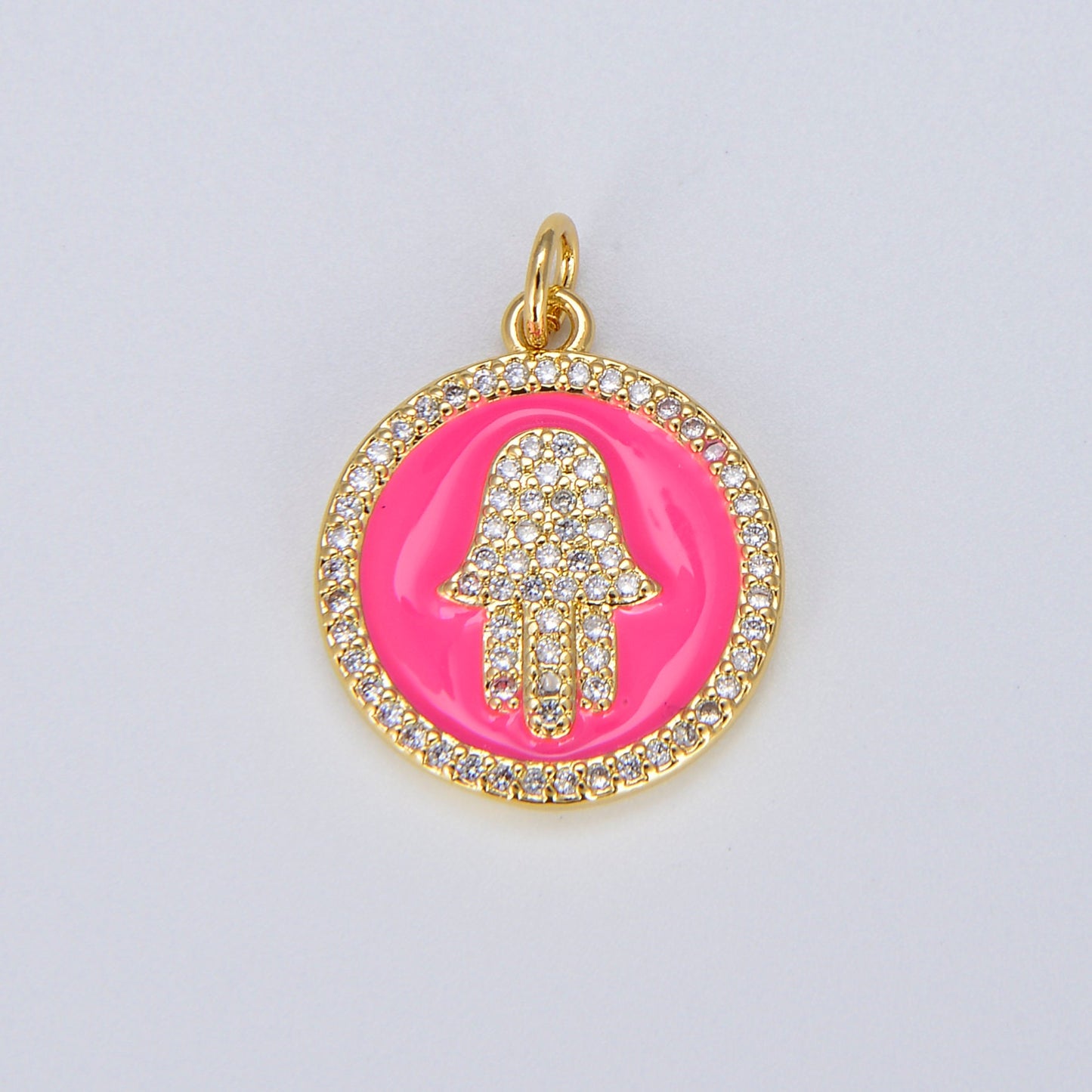 Dainty Gold Hamsa Hand charm, 14K Gold Coin Charm Hand of Fatima Charm Bracelet Necklace Earring Component Colorful Enamel Pendant E306