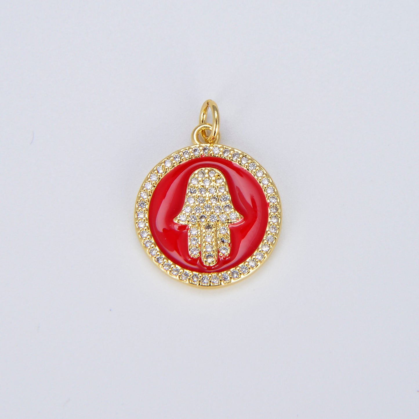 Dainty Gold Hamsa Hand charm, 14K Gold Coin Charm Hand of Fatima Charm Bracelet Necklace Earring Component Colorful Enamel Pendant E306