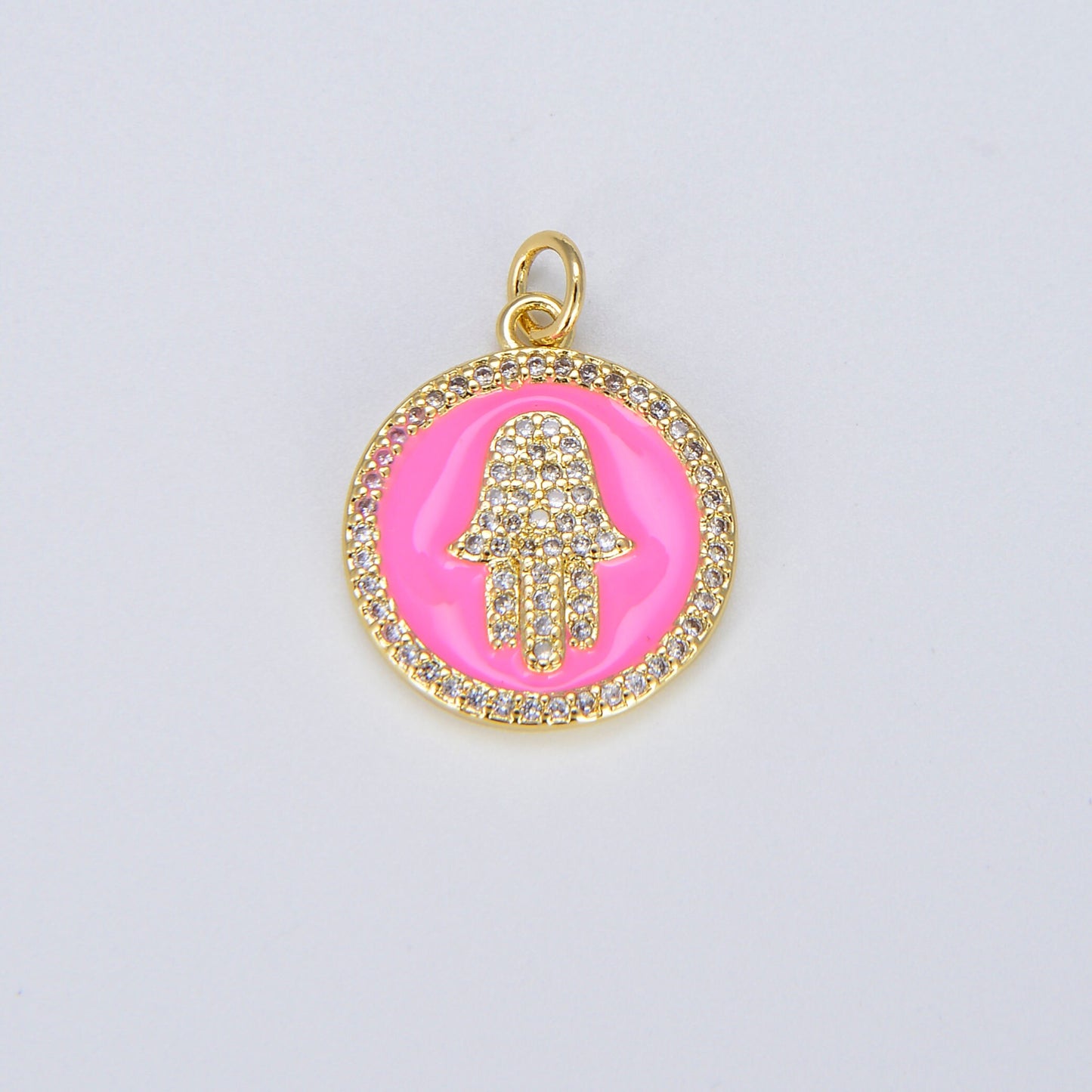 Dainty Gold Hamsa Hand charm, 14K Gold Coin Charm Hand of Fatima Charm Bracelet Necklace Earring Component Colorful Enamel Pendant E306