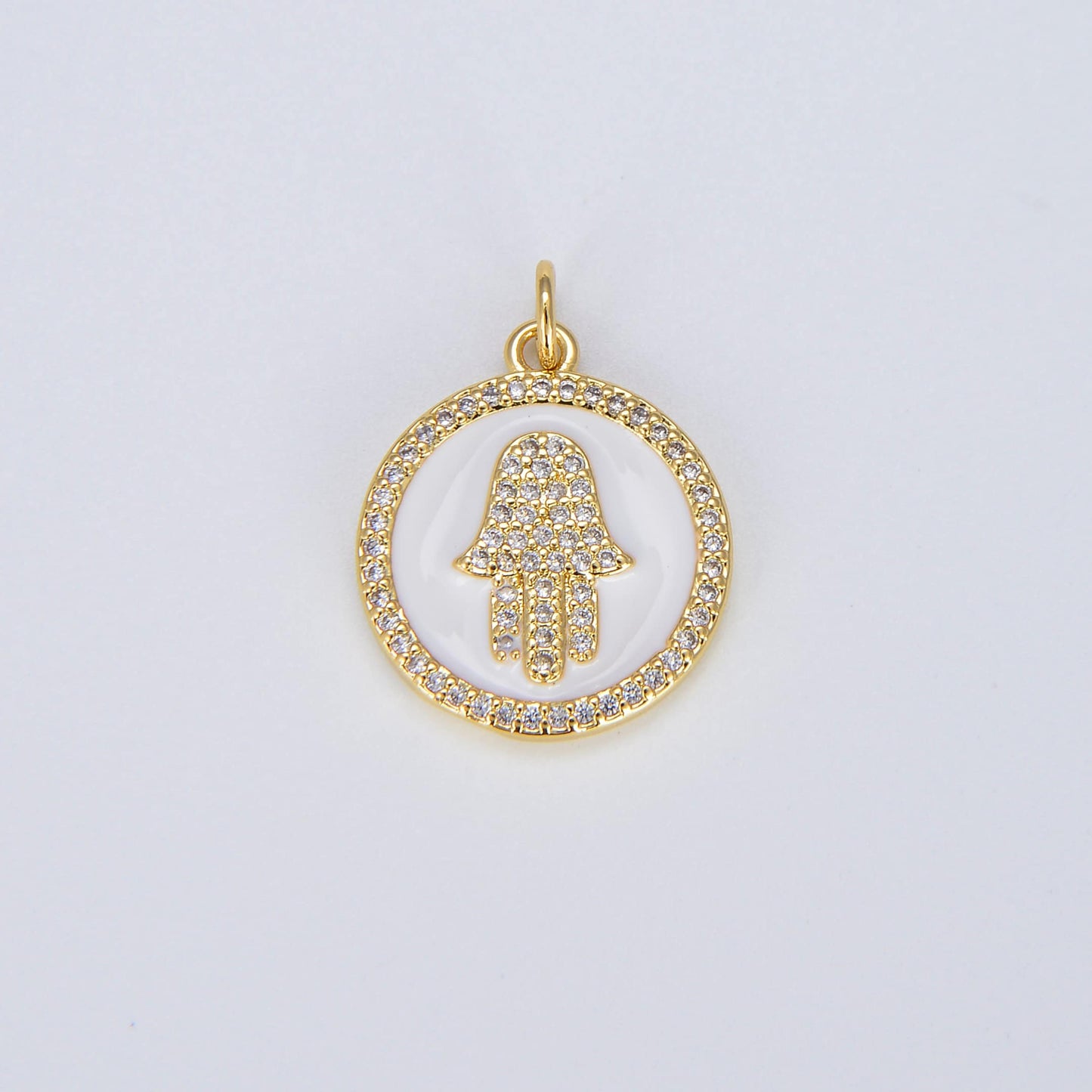 Dainty Gold Hamsa Hand charm, 14K Gold Coin Charm Hand of Fatima Charm Bracelet Necklace Earring Component Colorful Enamel Pendant E306