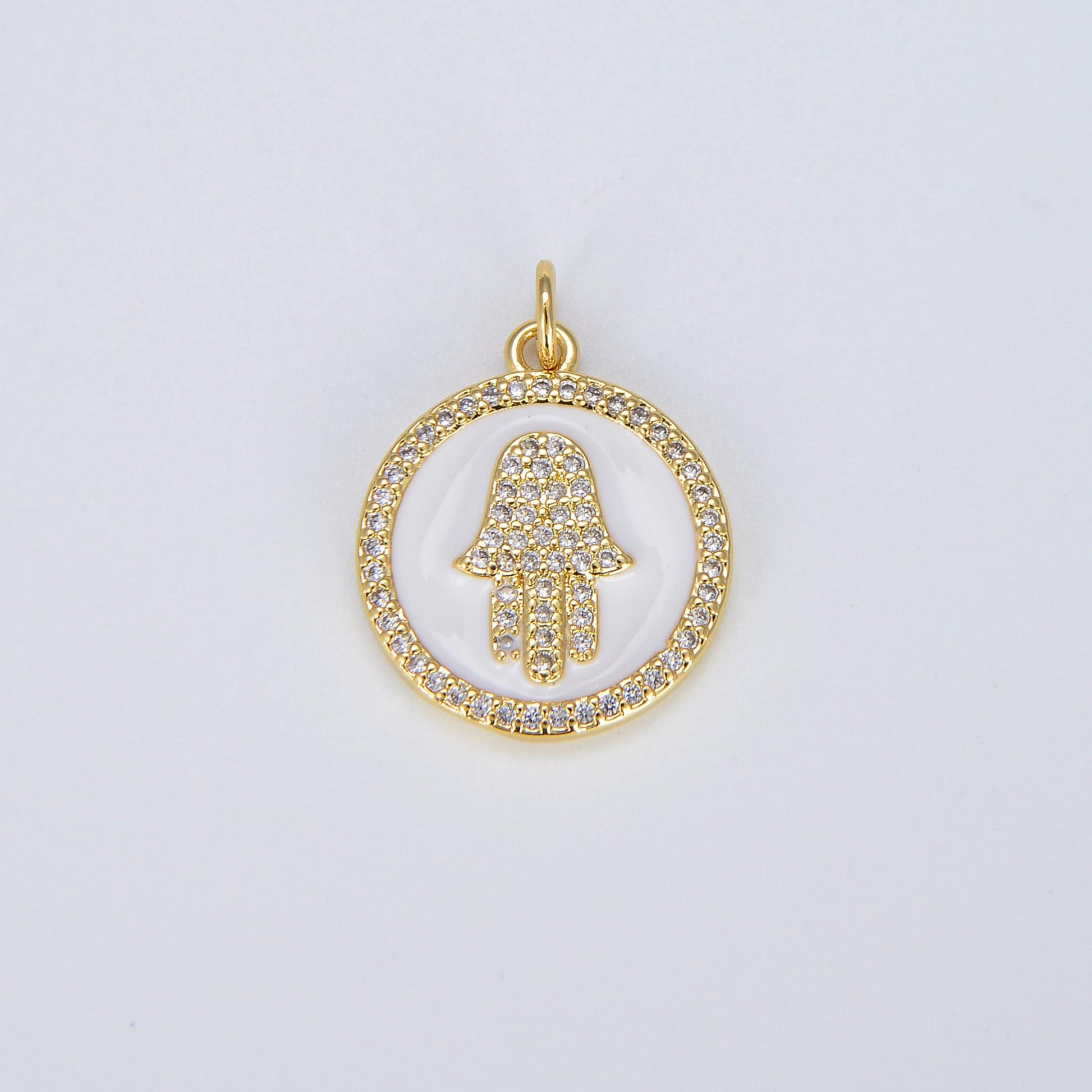 Dainty Gold Hamsa Hand charm, 14K Gold Coin Charm Hand of Fatima Charm Bracelet Necklace Earring Component Colorful Enamel Pendant E306
