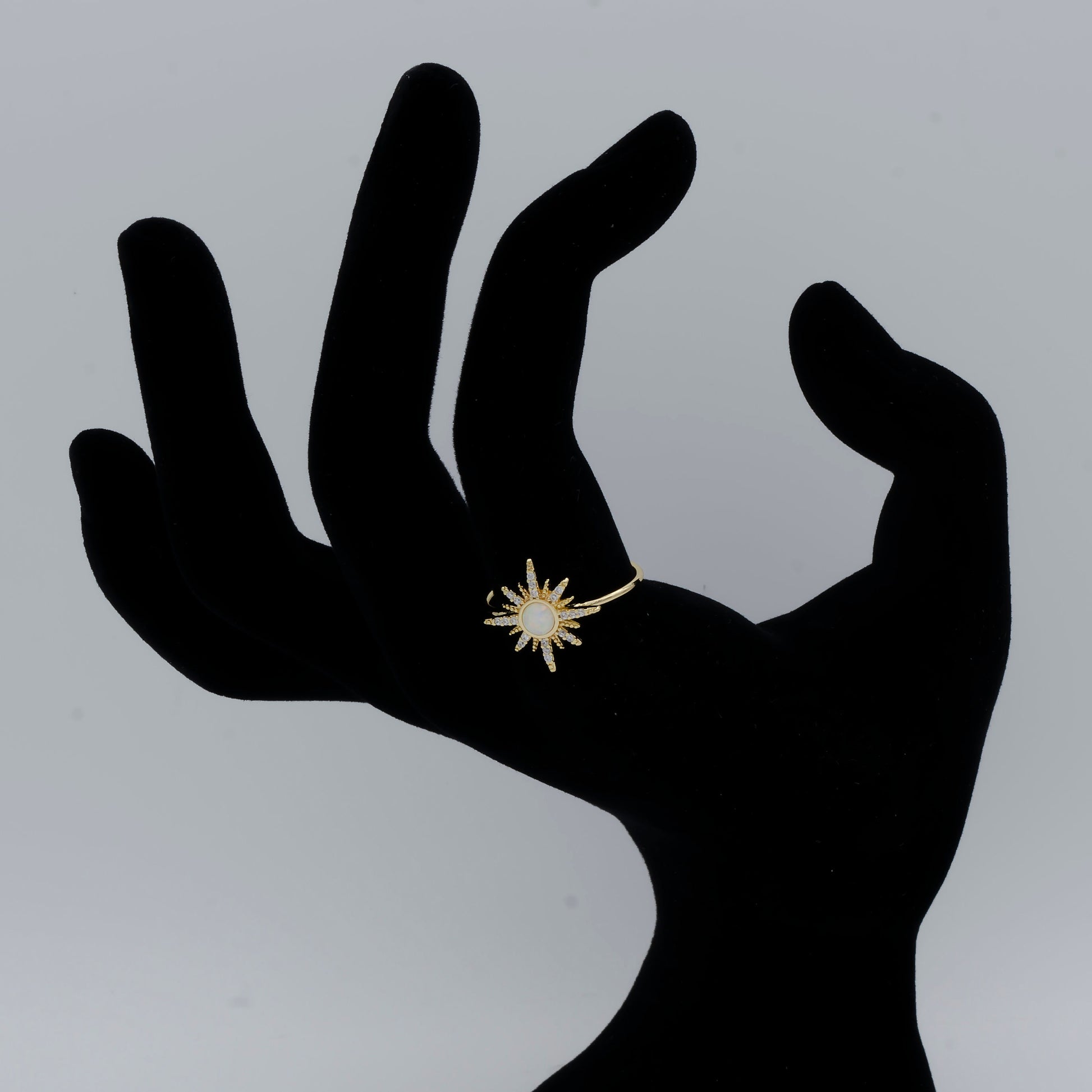 Adjustable Gold Opal North Star/Star Burst Ring with CZ Stone Minimalist Jewelry Stacking Ring Pinky Ring R200