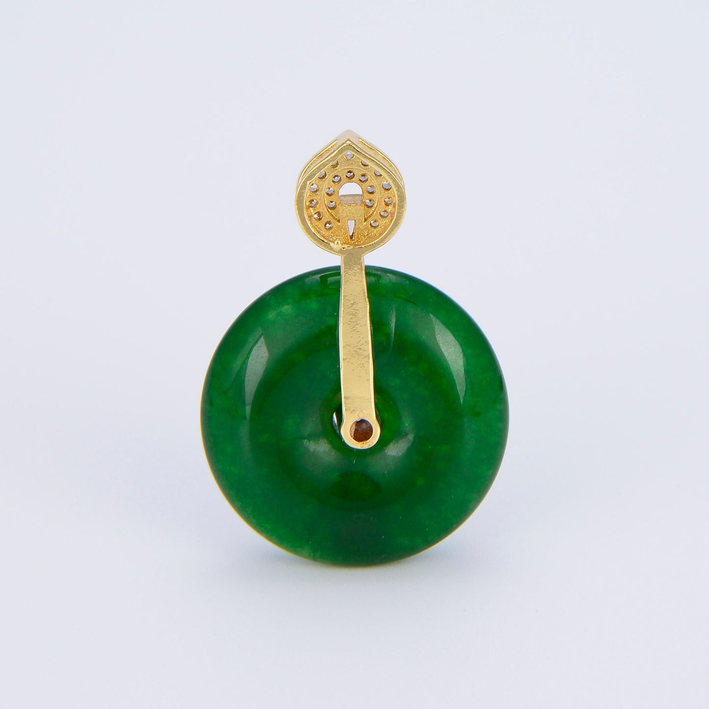 Stunning Chinese Green Donut Charm Green Jade Pendant Lucky Stone with Gold Lotus Bail for Necklace Supply