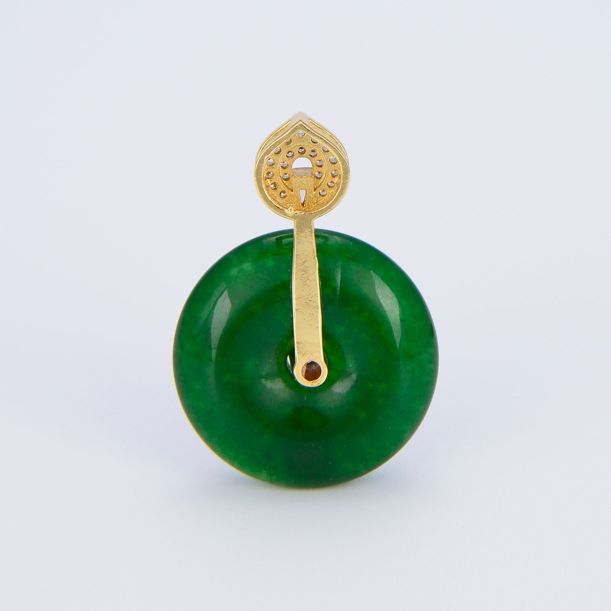 Stunning Chinese Green Donut Charm Green Jade Pendant Lucky Stone with Gold Lotus Bail for Necklace Supply