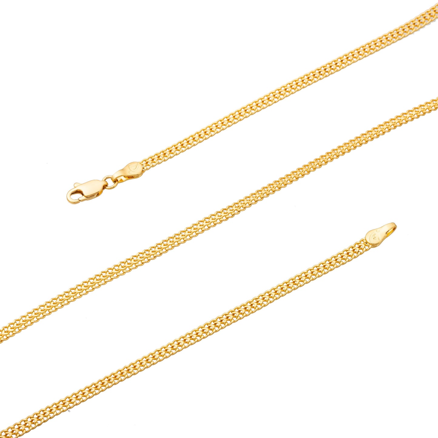 1pc 23'' Ready to Use 24K Gold Double Row Cuban Curb Necklace Chain, Layering Curb Chain Necklace, Lobster Clasp, Width is 4.5mm,CN-146