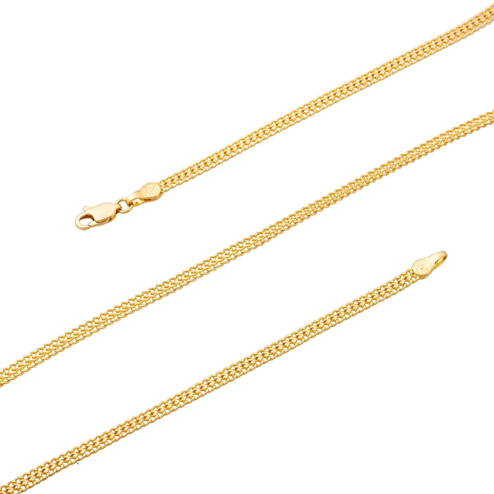 1pc 23'' Ready to Use 24K Gold Double Row Cuban Curb Necklace Chain, Layering Curb Chain Necklace, Lobster Clasp, Width is 4.5mm,CN-146