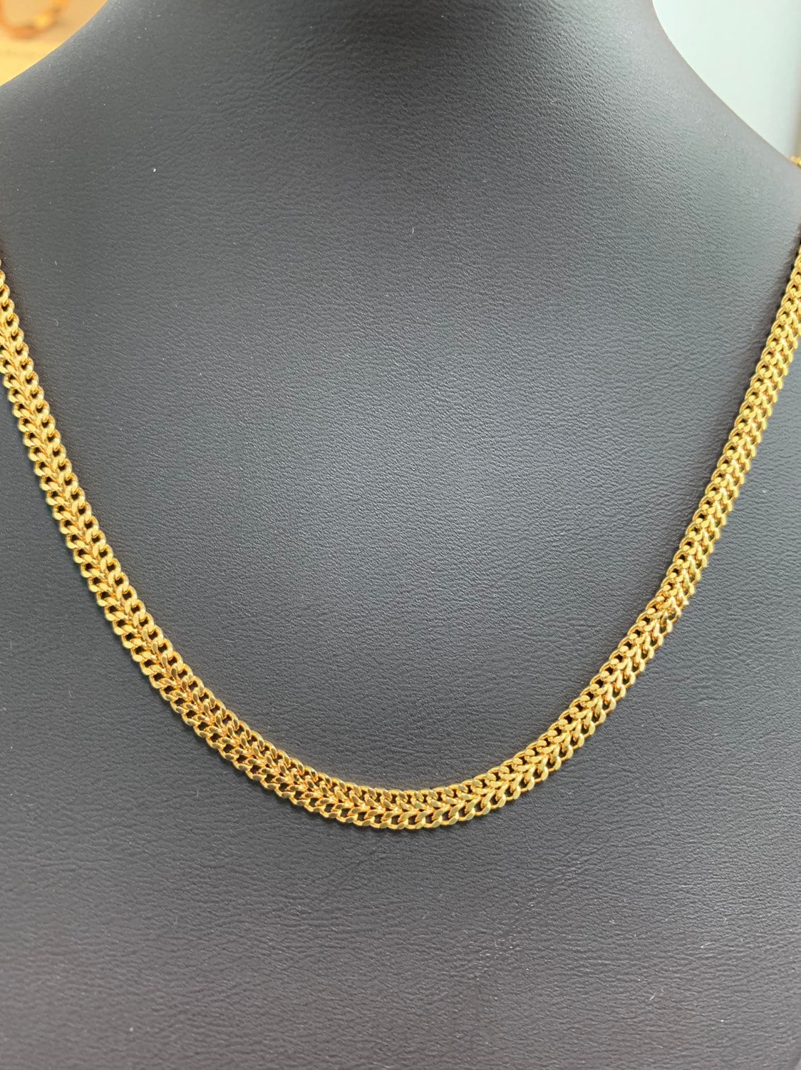 1pc 23'' Ready to Use 24K Gold Double Row Cuban Curb Necklace Chain, Layering Curb Chain Necklace, Lobster Clasp, Width is 4.5mm,CN-146
