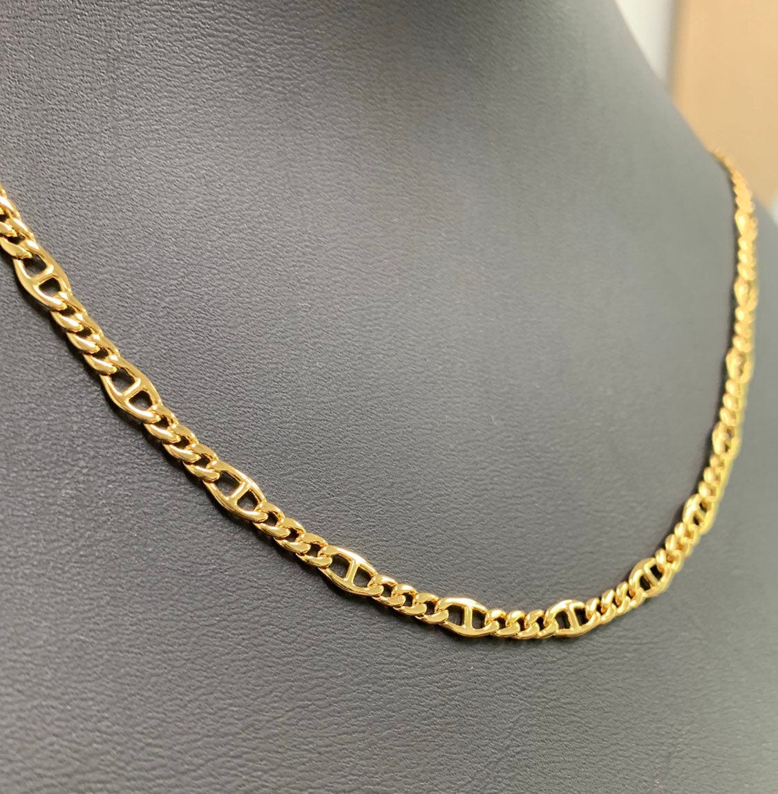 1pc 23.5'' Ready to Use 24K Gold Unique Necklace Chain, Anchor and Cuban Layering Chain Dainty Necklace, Perfect for Pendant Necklace, 157