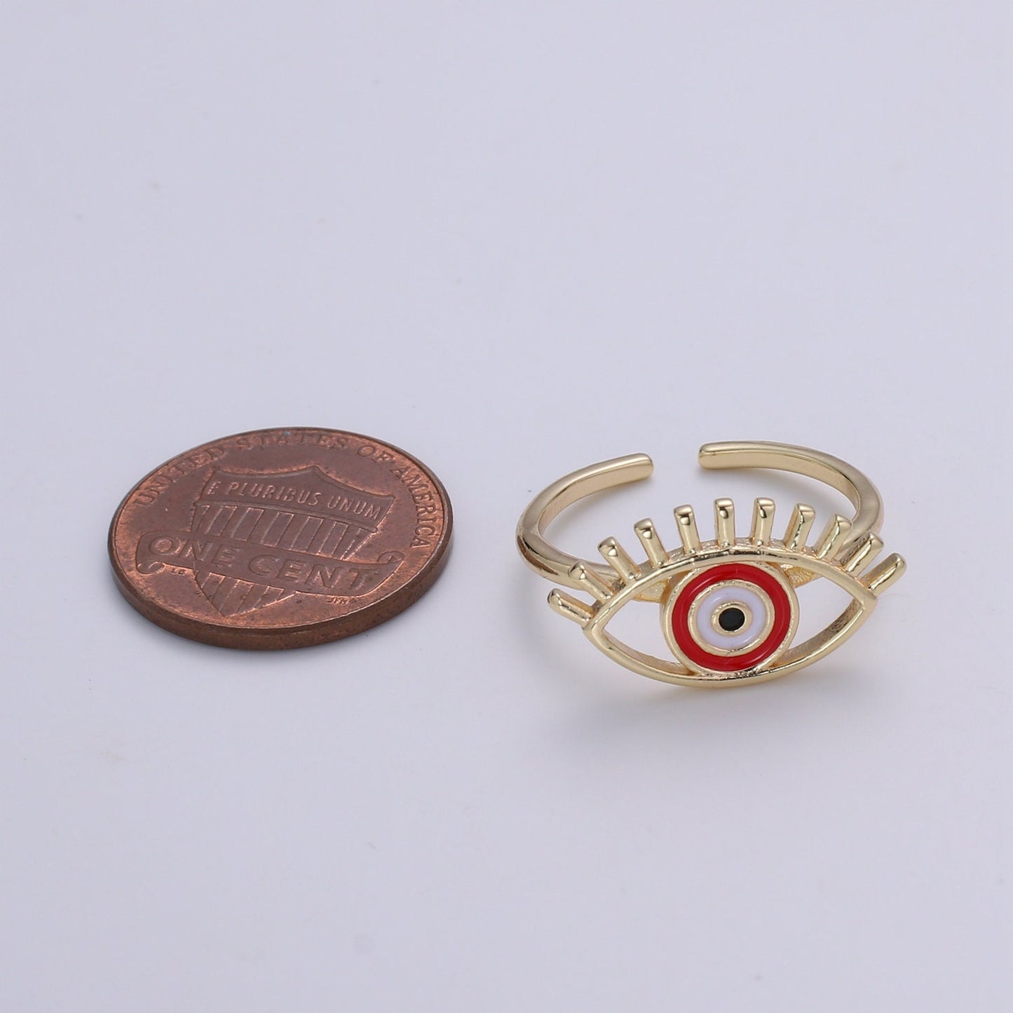 Gold Evil Eye Enamel Ring, Greek Eye Ring,Open Adjustable Stackable Ring, Gift For Women, Black Blue Red Accessory, Large Evil Eye R-351~318