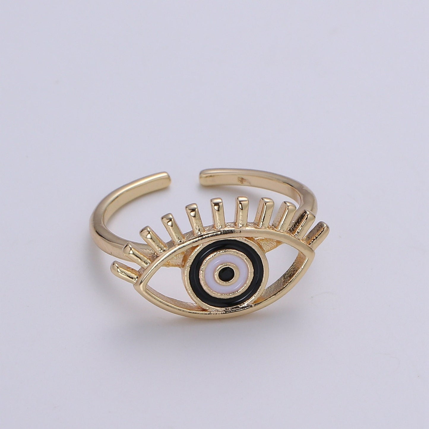 Gold Evil Eye Enamel Ring, Greek Eye Ring,Open Adjustable Stackable Ring, Gift For Women, Black Blue Red Accessory, Large Evil Eye R-351~318
