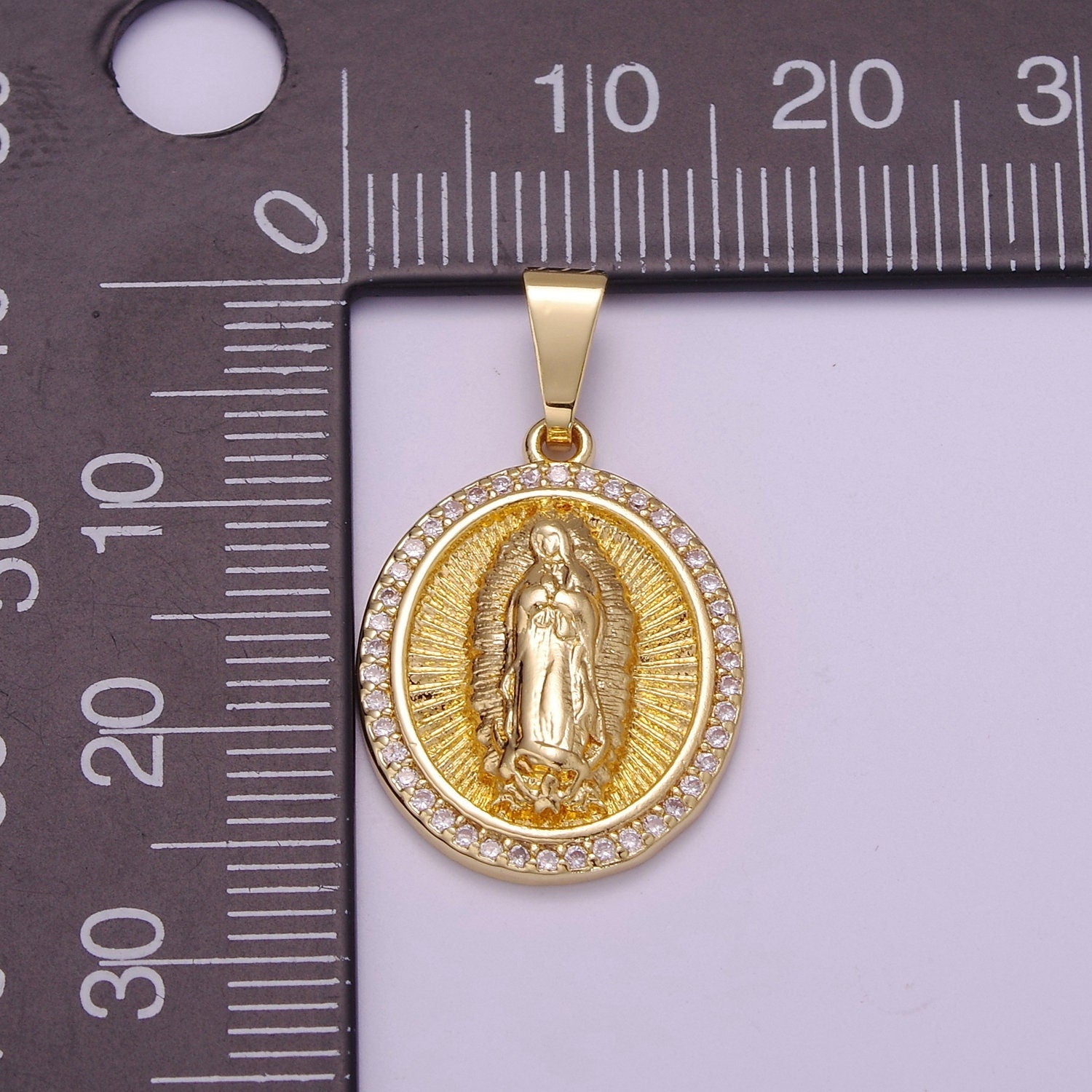 Medallion Gold Micro Pave Lady Guadalupe Charm, Cubic Zirconia Virgin Mary Pendant Religious Charm, For DIY Jewelry H-891