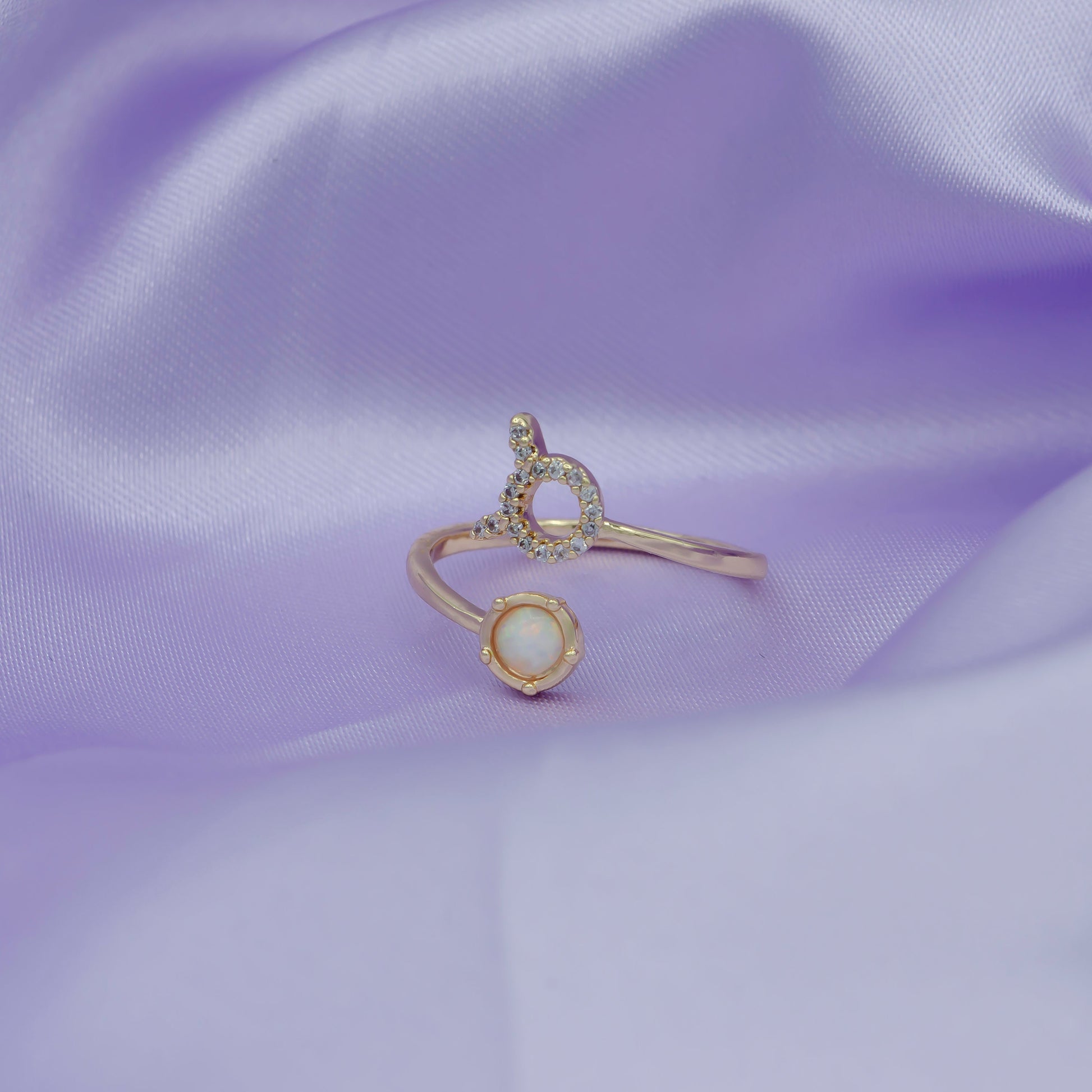 Opal Zodiac Ring Constellation Sign Cubic Zirconia Gold Ring, Astrology Horoscope Ring Birthday Personalized Gift for Her Wife friend R363