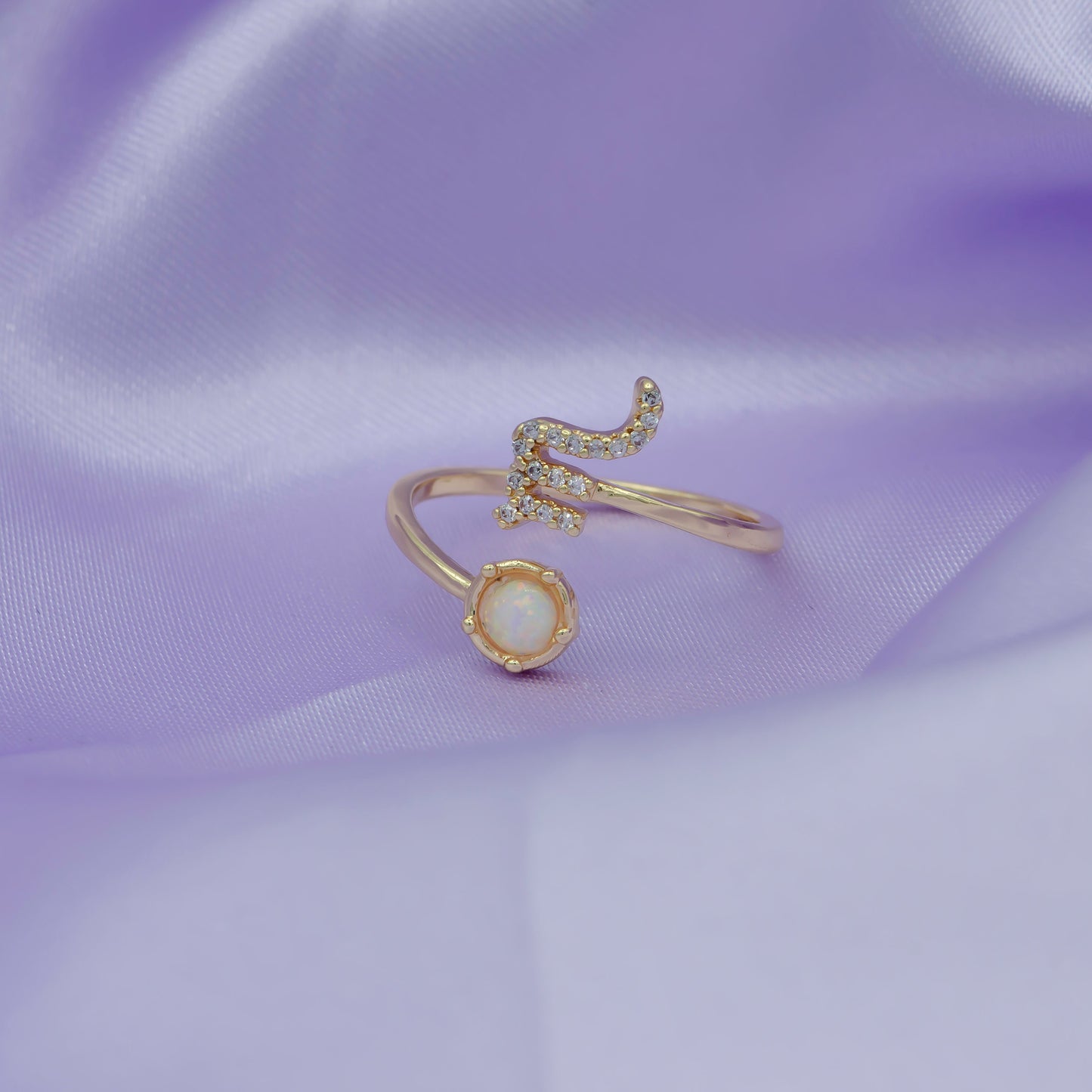 Opal Zodiac Ring Constellation Sign Cubic Zirconia Gold Ring, Astrology Horoscope Ring Birthday Personalized Gift for Her Wife friend R363