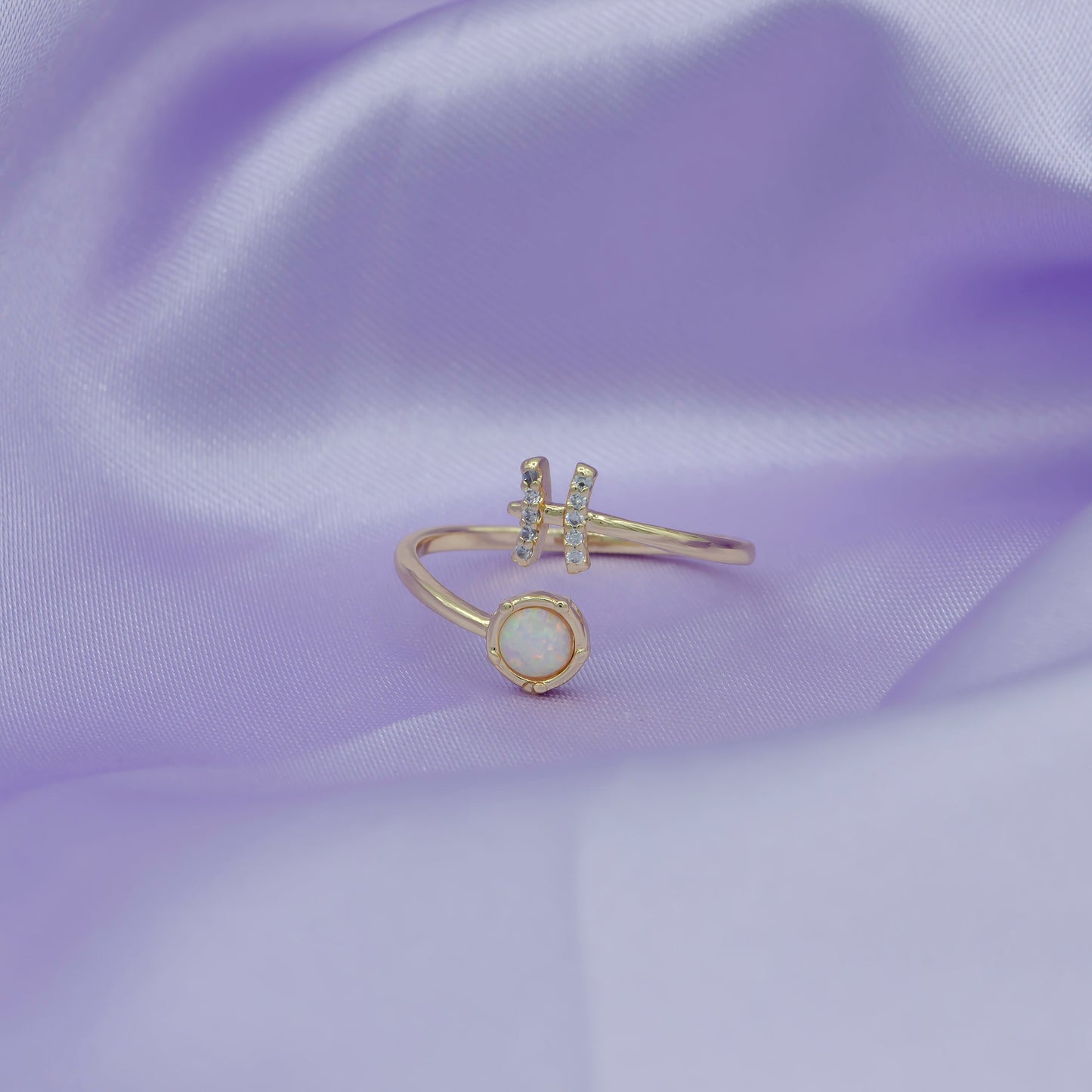 Opal Zodiac Ring Constellation Sign Cubic Zirconia Gold Ring, Astrology Horoscope Ring Birthday Personalized Gift for Her Wife friend R363