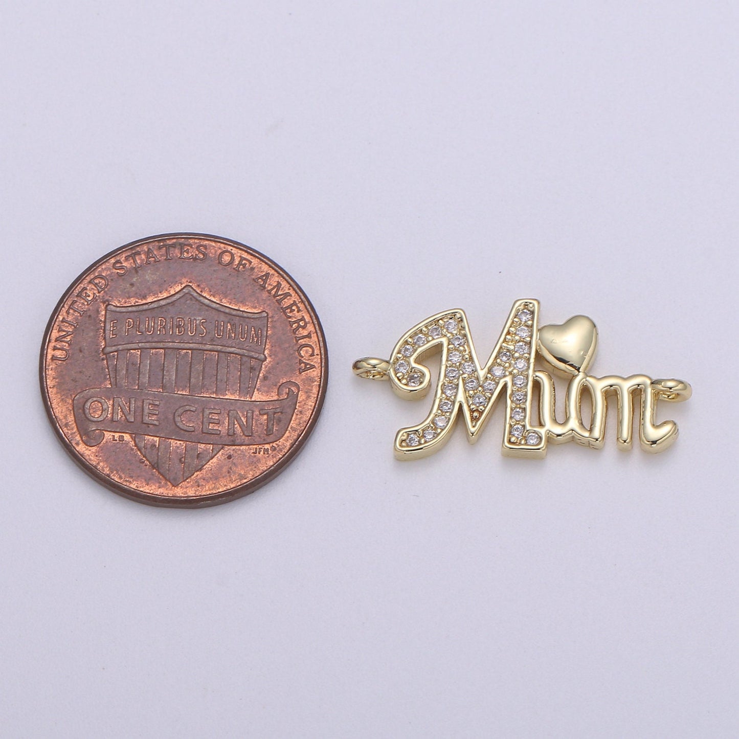 1pc 14K Gold Micro Pave CZ Heart Charm Connector Mother Micro Pave CZ Mom Connector For Bracelet and Necklace Supply, CO 653