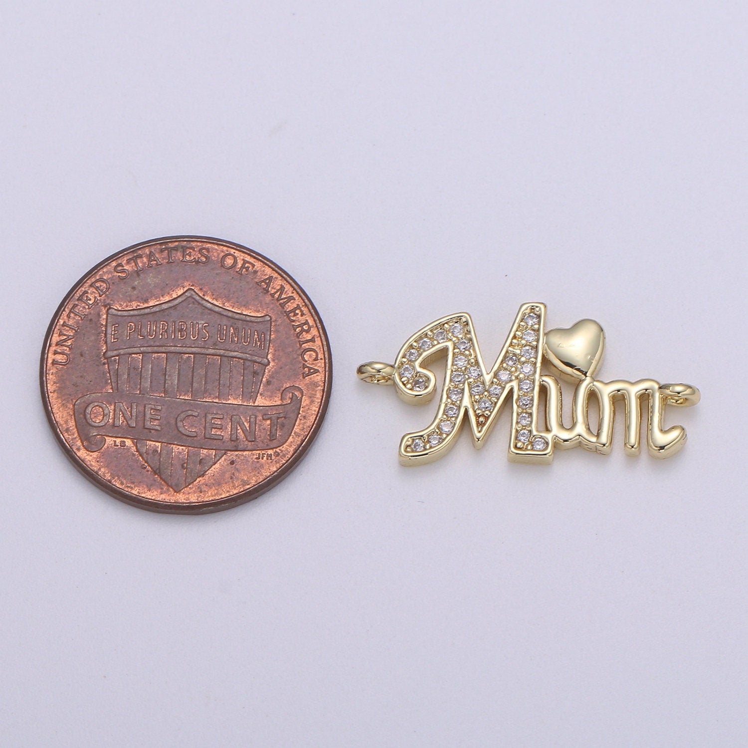 1pc 14K Gold Micro Pave CZ Heart Charm Connector Mother Micro Pave CZ Mom Connector For Bracelet and Necklace Supply, CO 653