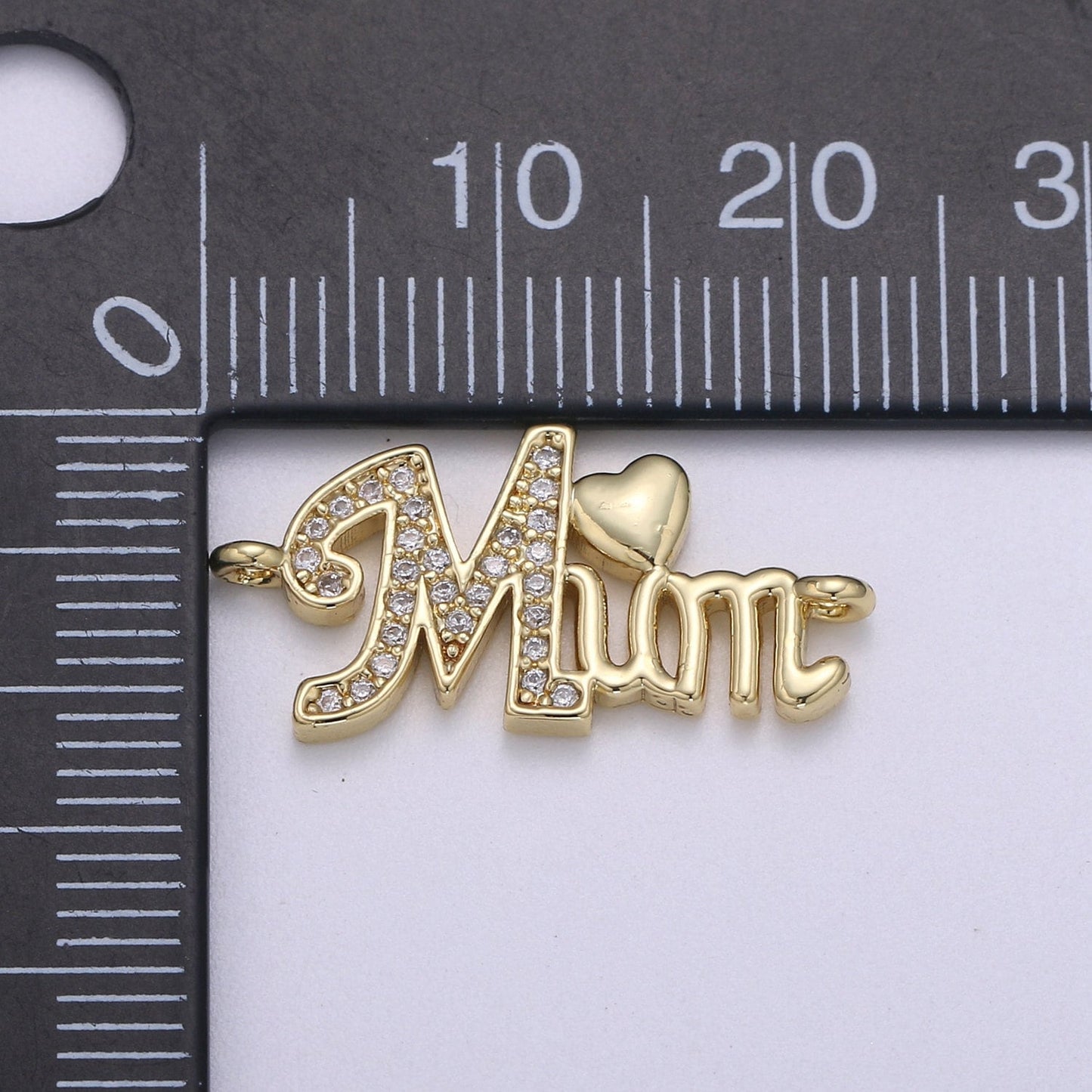 1pc 14K Gold Micro Pave CZ Heart Charm Connector Mother Micro Pave CZ Mom Connector For Bracelet and Necklace Supply, CO 653