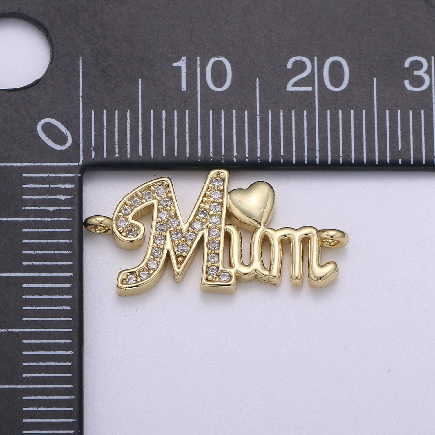 1pc 14K Gold Micro Pave CZ Heart Charm Connector Mother Micro Pave CZ Mom Connector For Bracelet and Necklace Supply, CO 653
